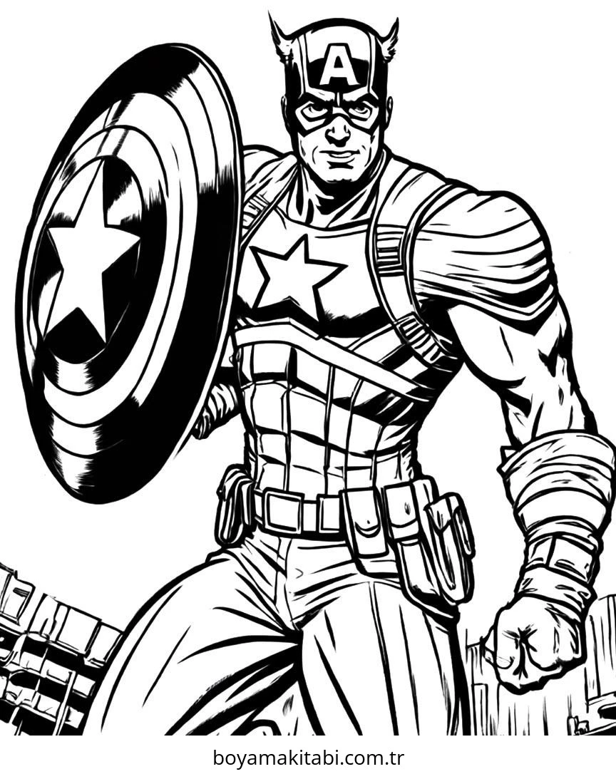 Captain America boyama sayfası – çocuk aktivitesi, PDF indir