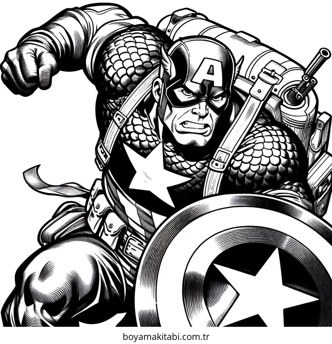 Captain America boyama sayfası – basit çizim, kolay boyama