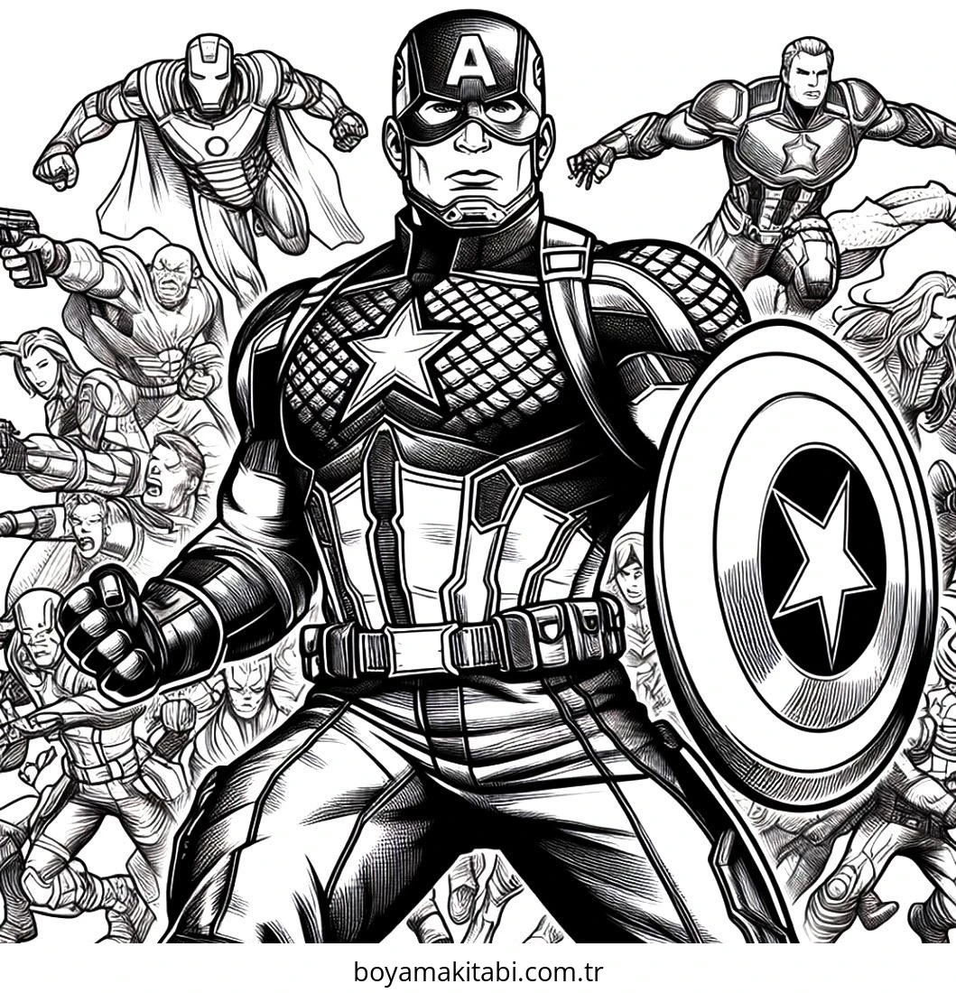 Captain America boyama sayfası – boyama çalışması, yaratıcılığı geliştirir