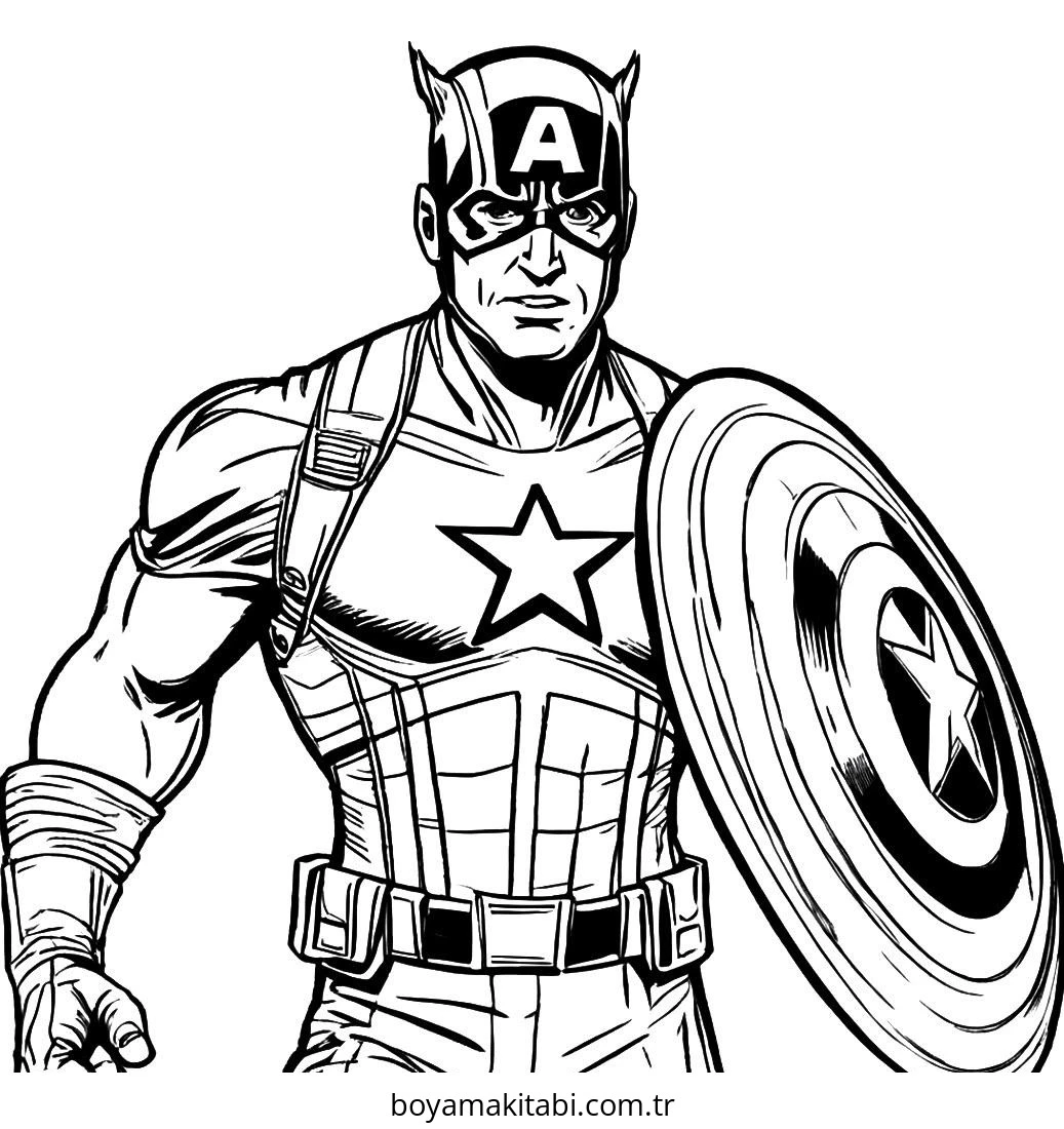 Captain America boyama sayfası – renkli çizimler, okul öncesi