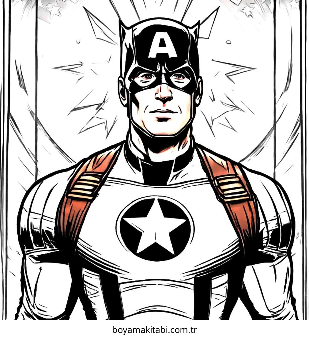 Captain America boyama sayfası – PDF indir, sevimli karakter