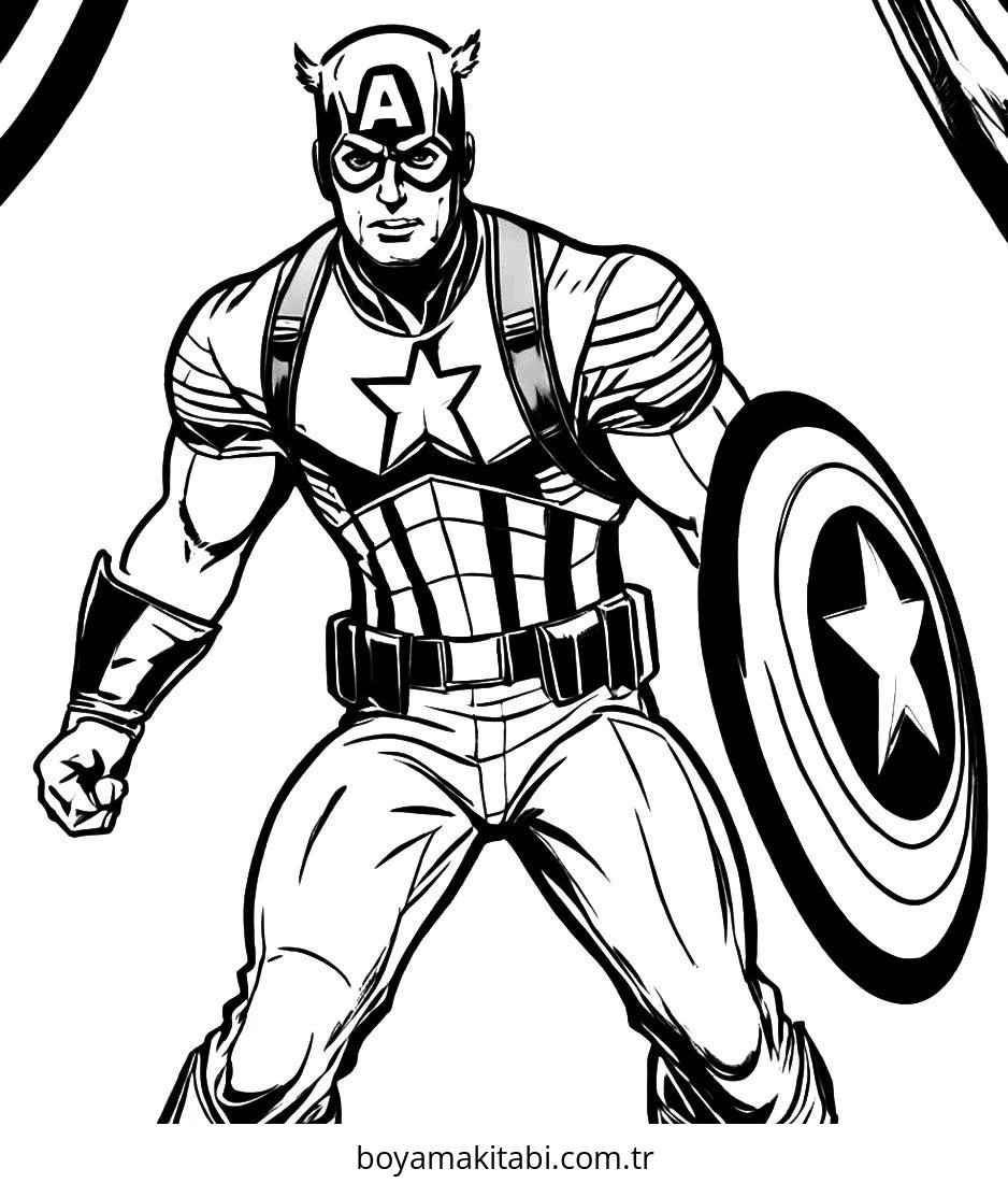 Captain America boyama sayfası – kolay boyama, eğitici aktivite