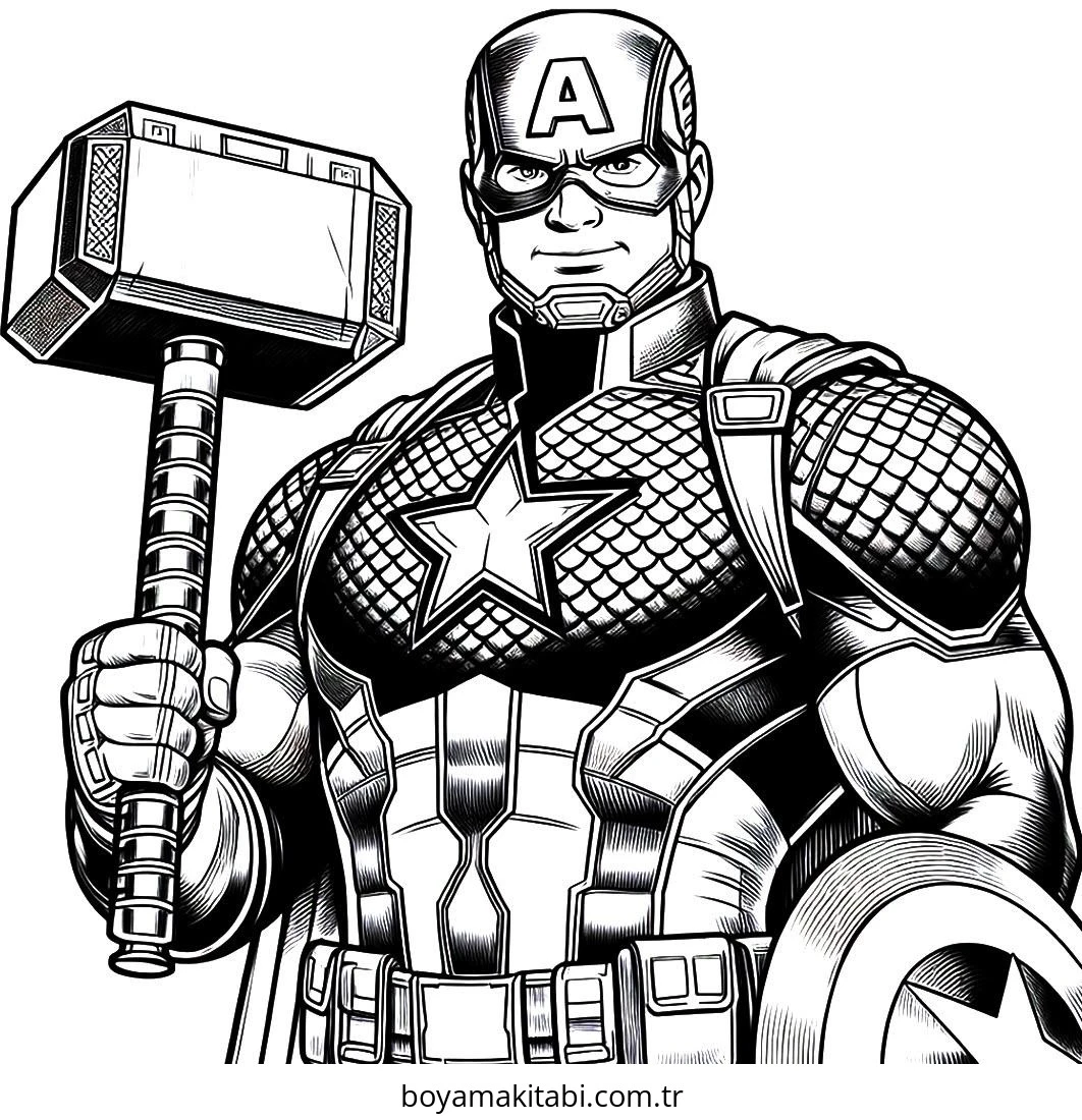 Captain America boyama sayfası – sevimli karakter, sanatsal çalışma